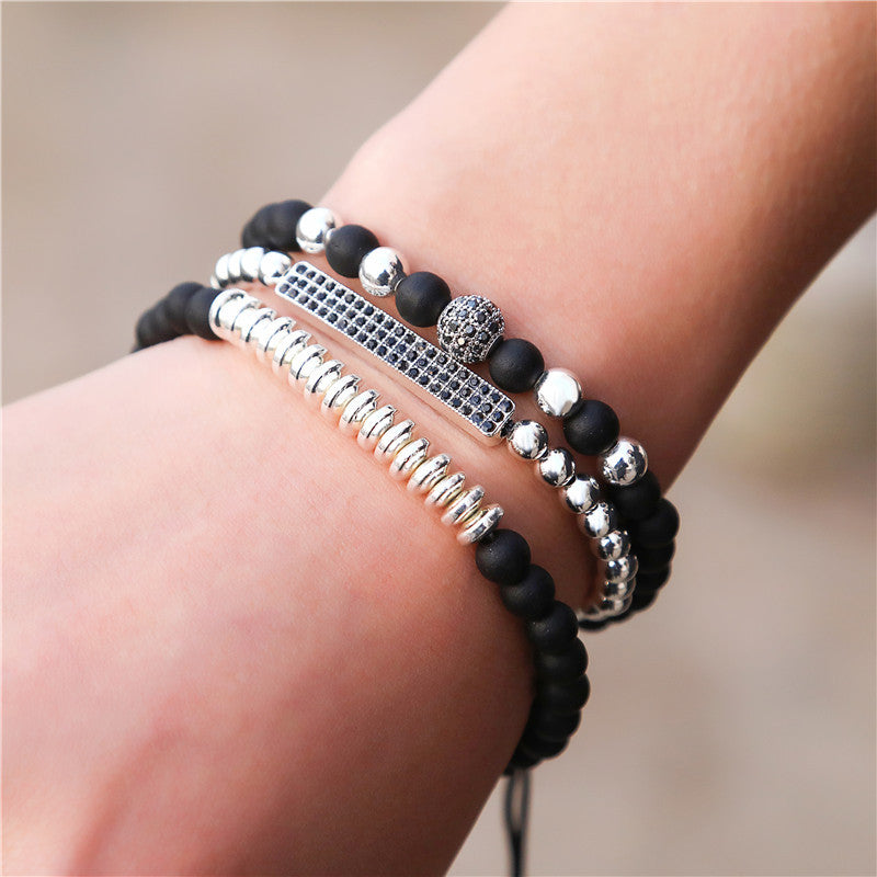 Wholesale black frosted wear copper with zirconium diamond ball flying saucer long bracelet set